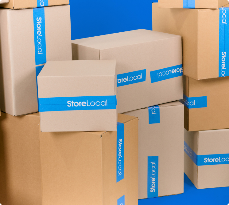 A stack of boxes with the word local on them.
